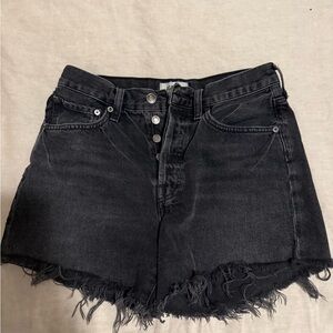 Black Denim Frayed Hem Women's Shorts